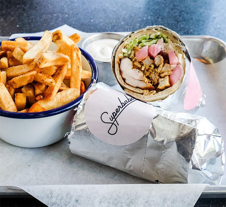 wrap and fries at superbaba
