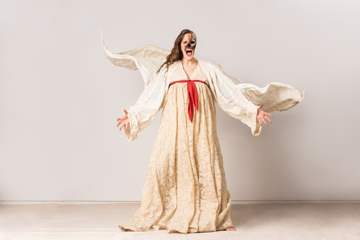 an actor dressed as a terrifying angel