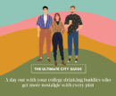 cartoon people happy and holding beers