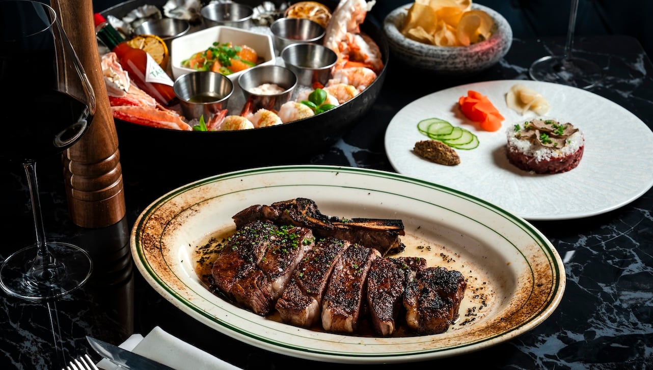 House of Dawn steak, wagyu tartare, and seafood tower