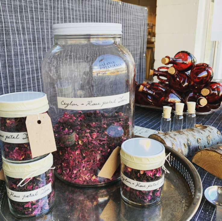 A jar of rose petals. 