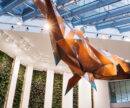 douglas coupland's spawn sculpture hangs in the vancouver centre 2 atrium