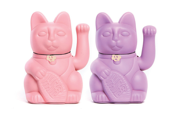 Lucky cats in pink and purple