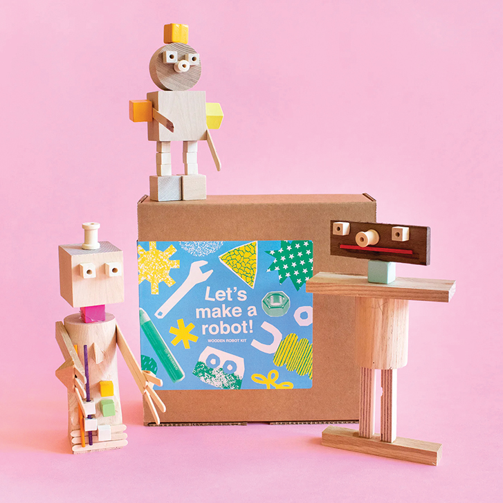 wooden robots craft kit