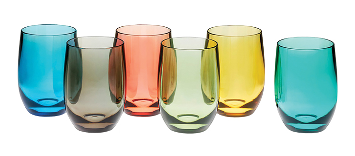 Colour- coded stemless glasses from Williams Sonoma 