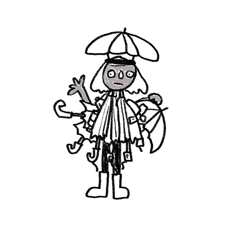 illustration of woman covered in umbrellas